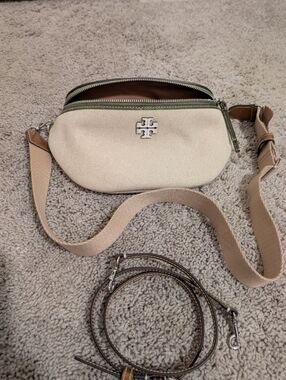 Tory Burch Beige Canvas Crossbody Belt Bag